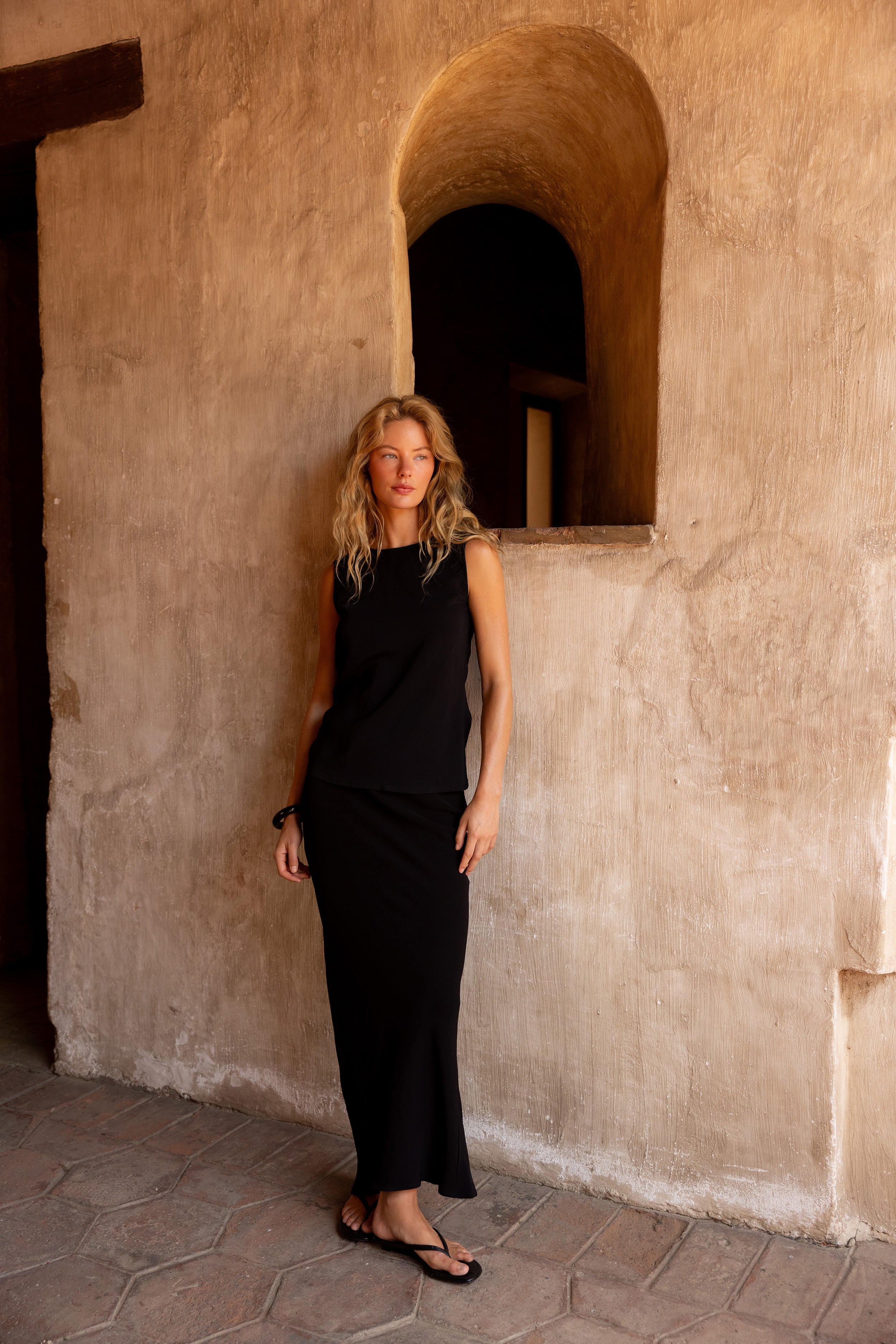 Bias-Cut Maxi Skirt in Stretch Twill