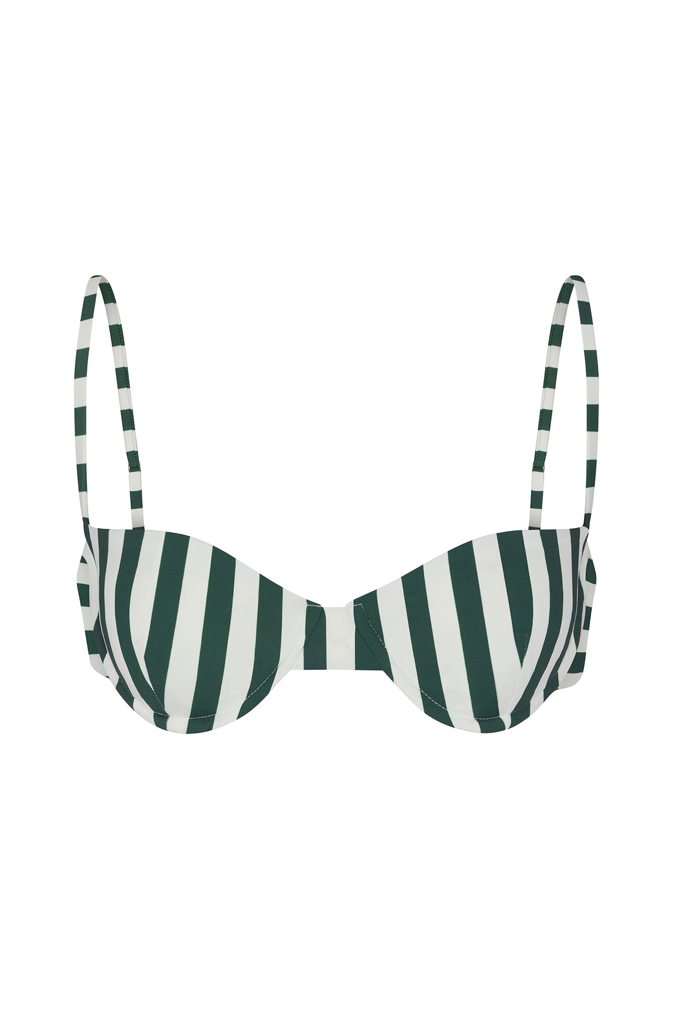 Anemos Balconette Underwire Bikini Top in Green Vertical Stripes — French lingerie-inspired swim top with underwire