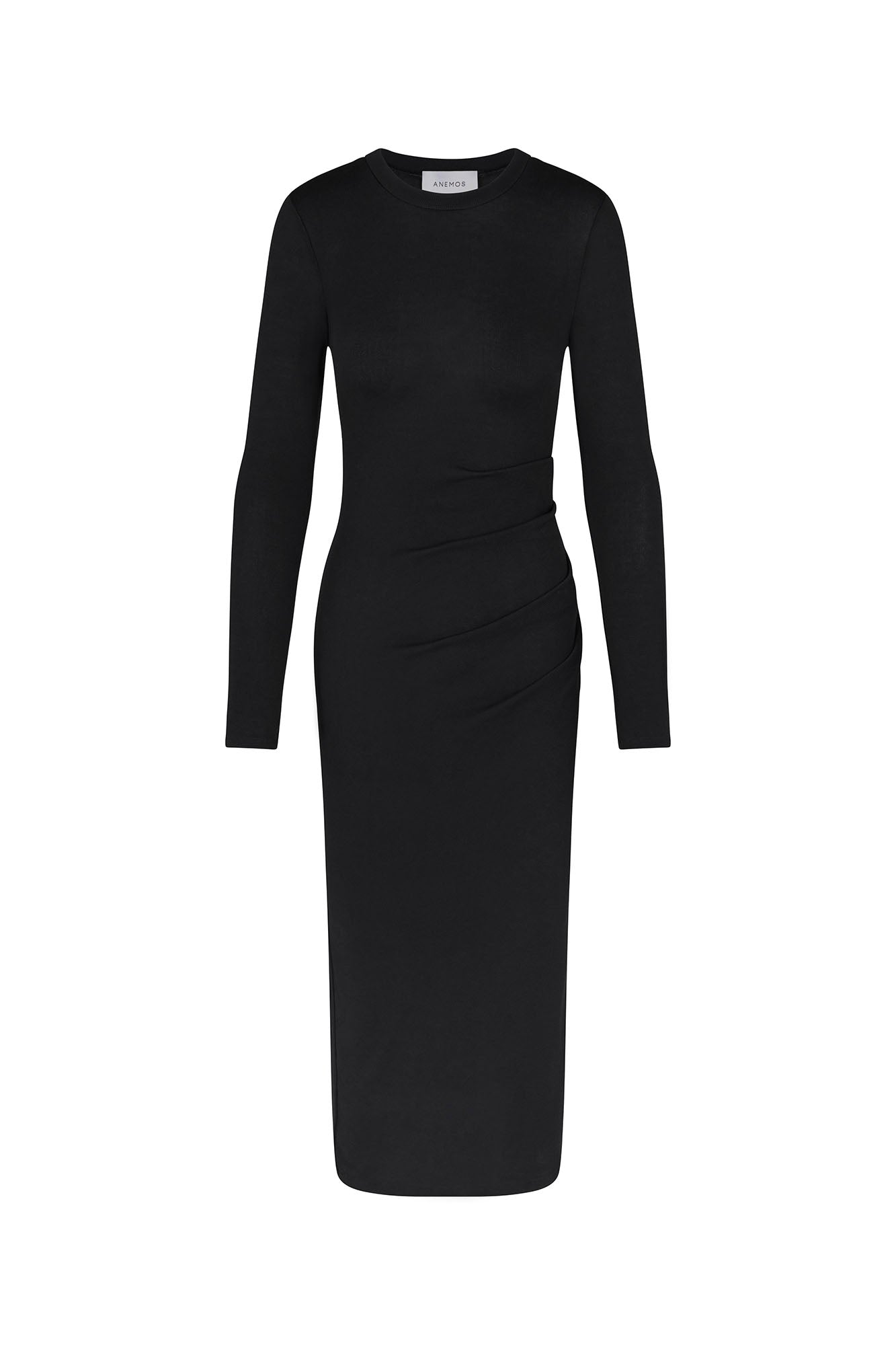 Draped Midi Dress in Modal Knit Black on White Background