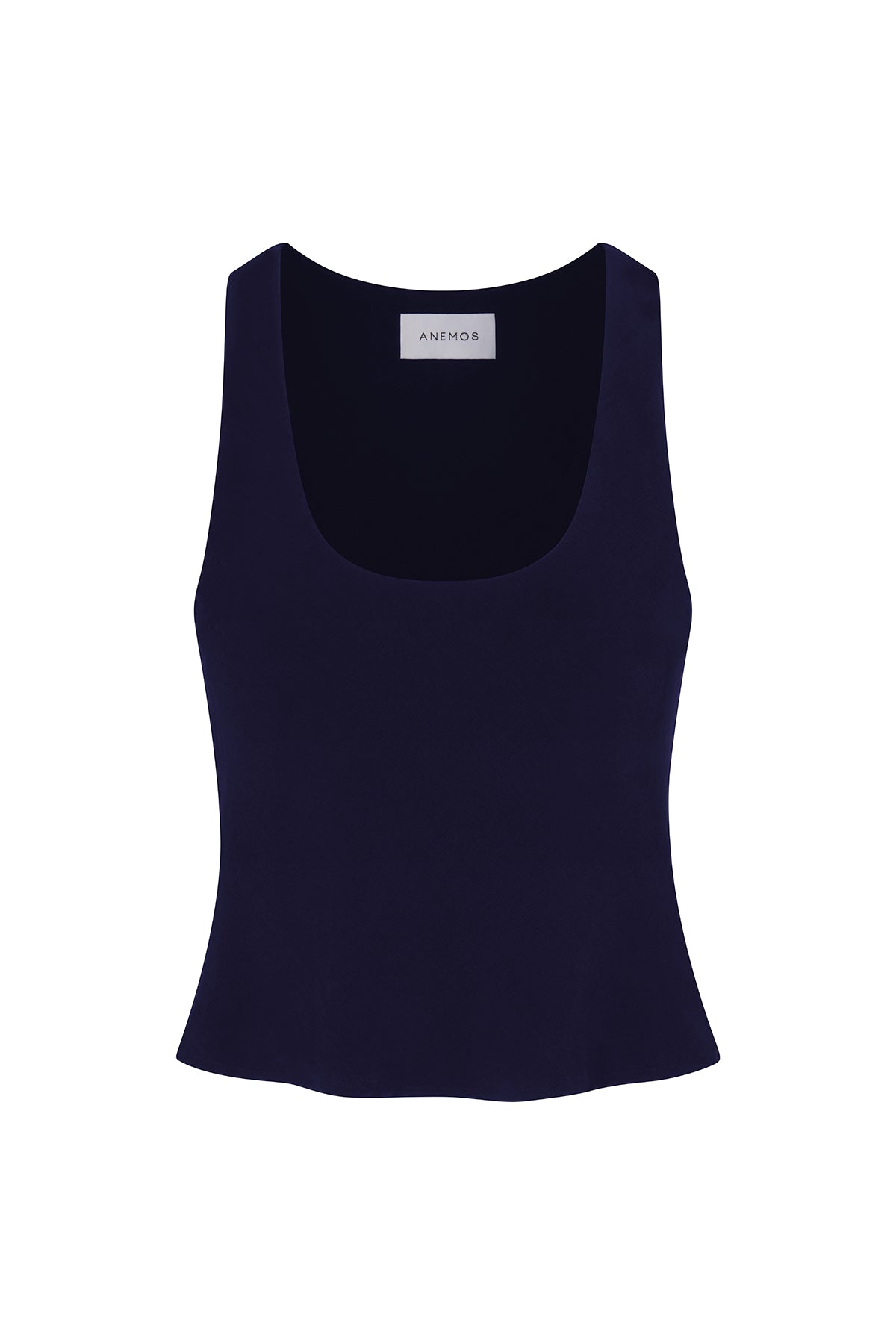 Anemos Hume Tank Top in Stretch Twill in Marine — subtle trapeze-shape tank top