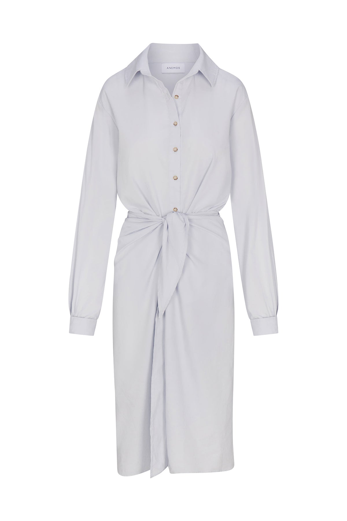 L.A. Button-Down Wrap Midi Dress in stretch cotton, a tailored wrap midi dress with a shirt-inspired silhouette.