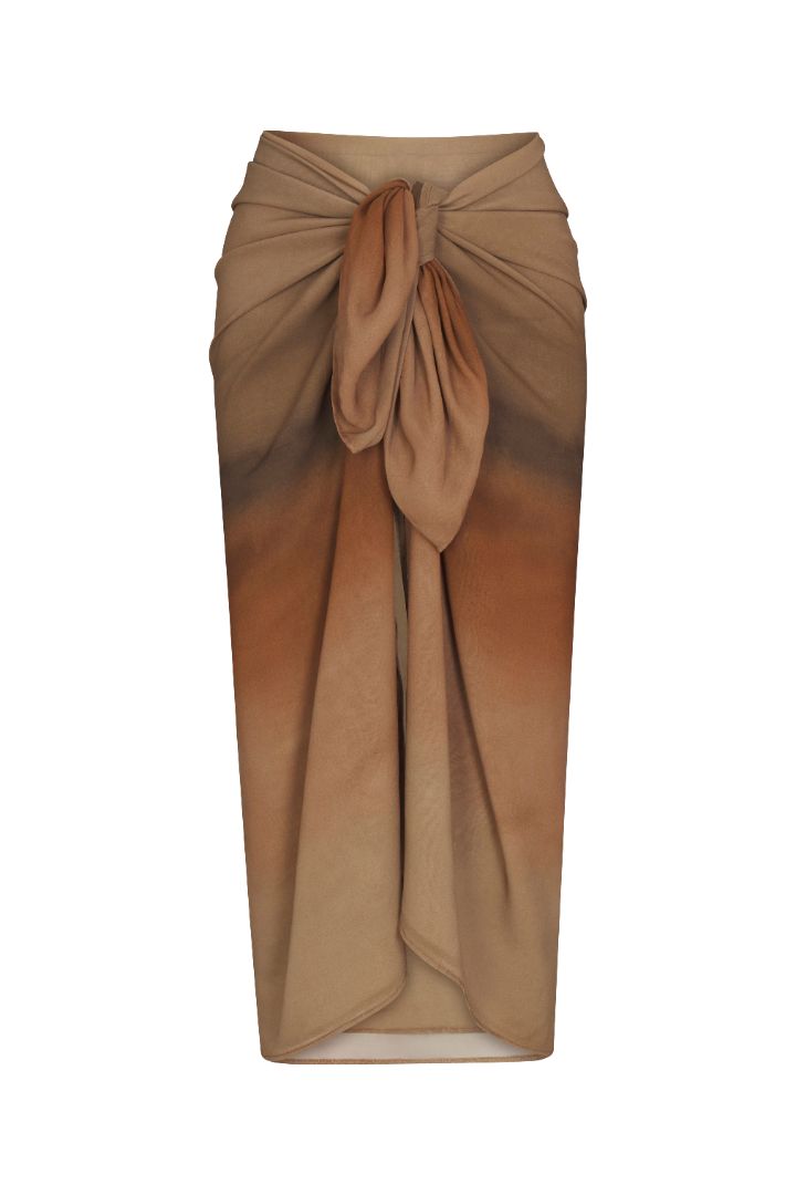 Featuring a lightweight pleated leopard-print design with a self-tie wrap. This versatile, semi-sheer cover-up can be styled as a halter dress or tied around the waist as a skirt for an elegant beach look.
