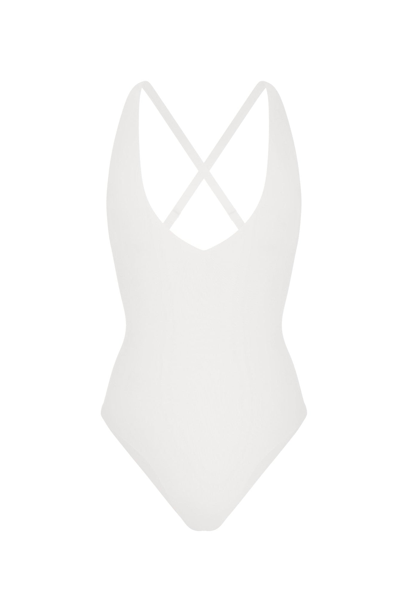 Plunging One-Piece White on white background