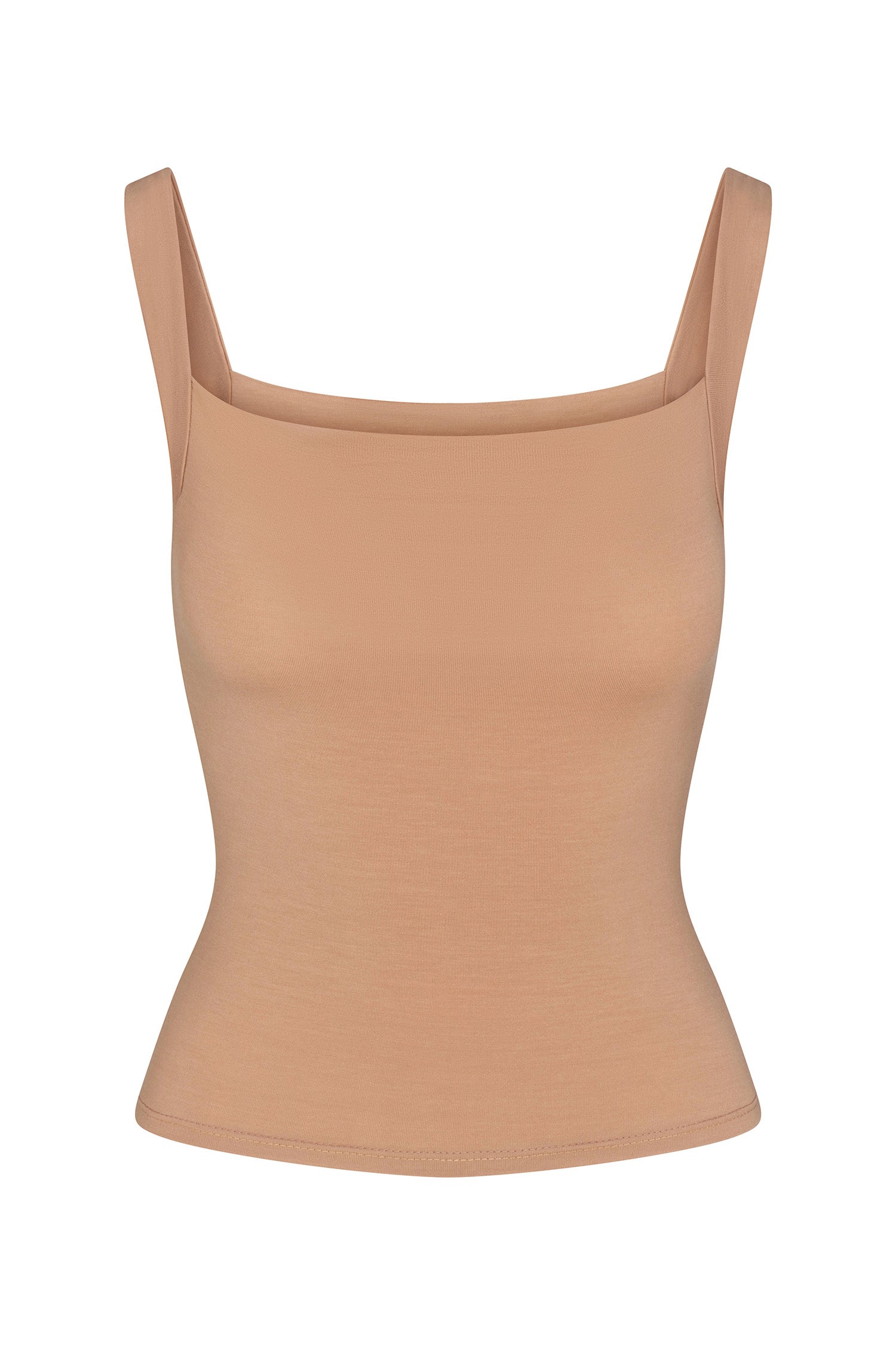 Square Neck Tank Top in compact stretch jersey on a white background, featuring a clean square neckline and fitted silhouette for a versatile, polished look.