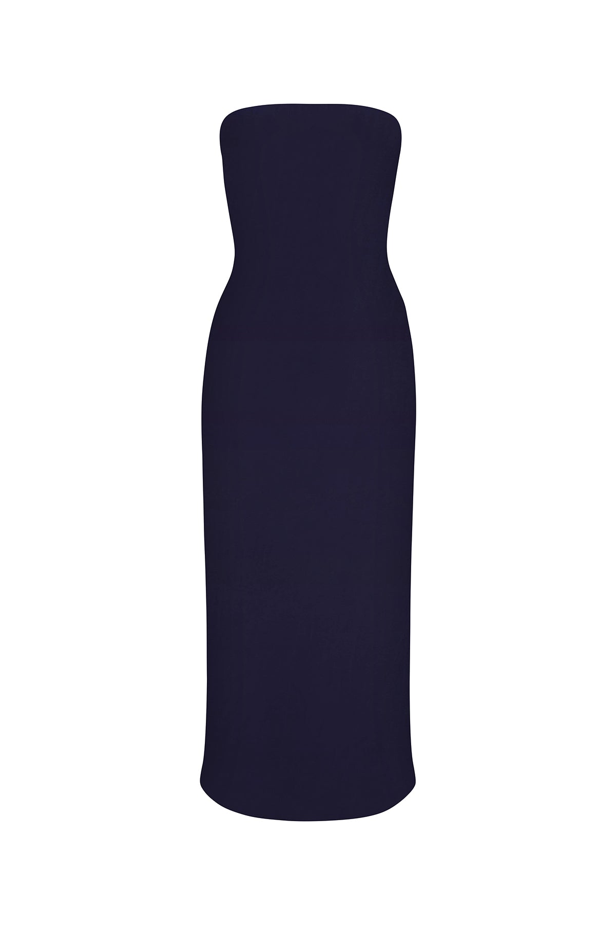 Strapless Midi Dress Black Marine in Stretch Twill on white background