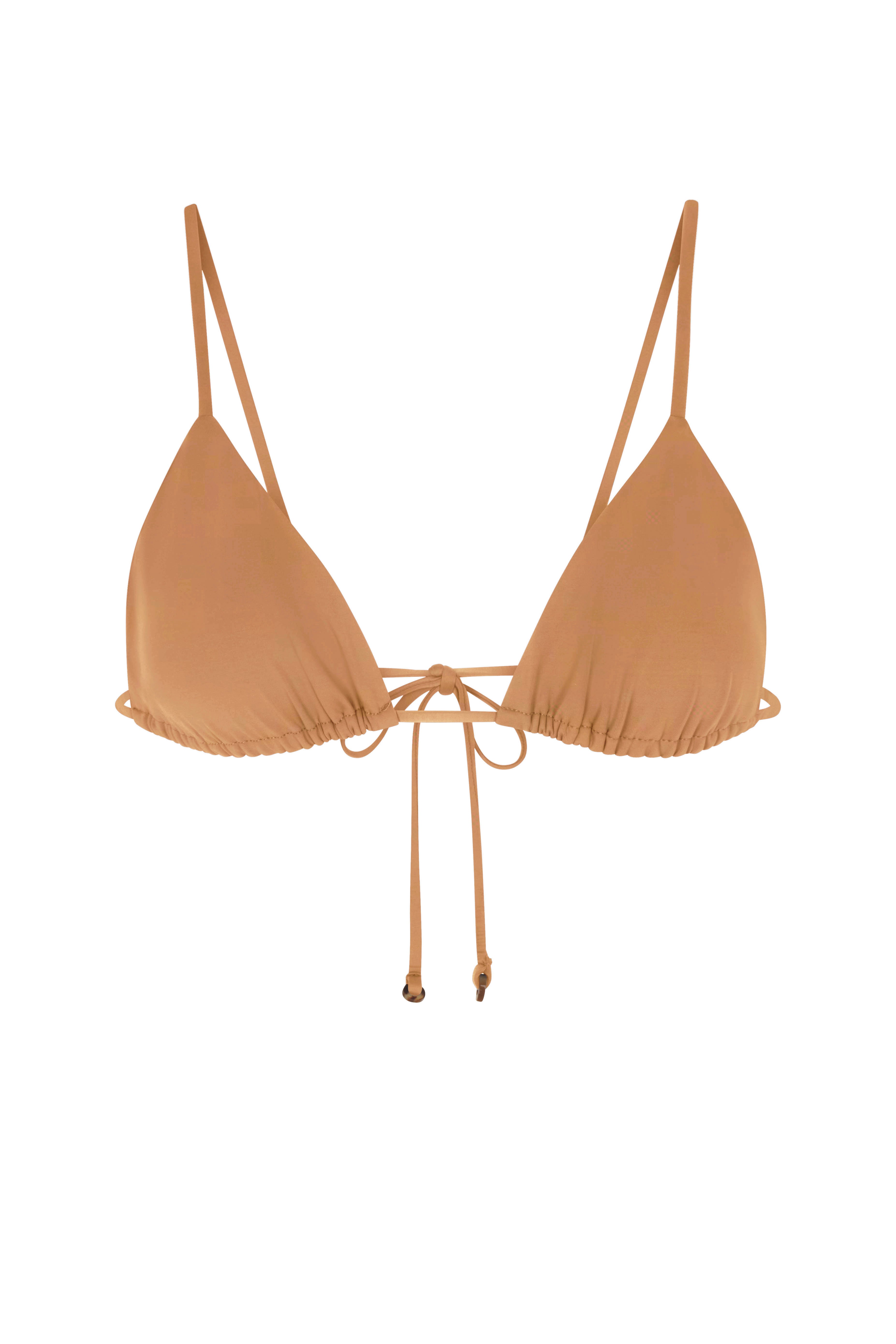 String Triangle Bikini Top Fawn on White Background