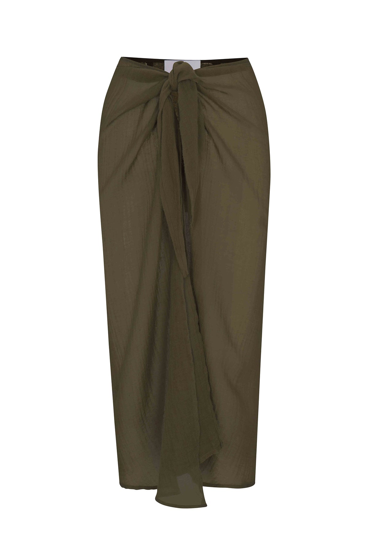 Wrap Midi Skirt Cover Up Cypress Green in Woven Bamboo Cotton Gauze on a white background