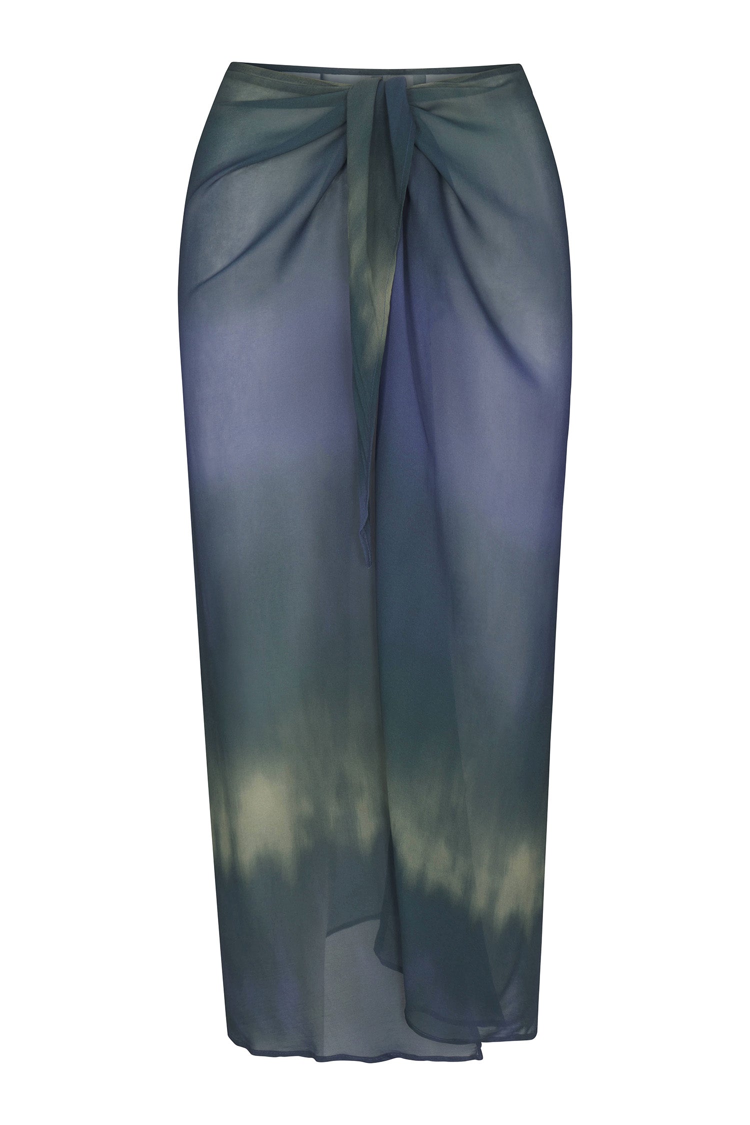 Wrap Midi Skirt in Sheer Ombre Eco-Chiffon on white background