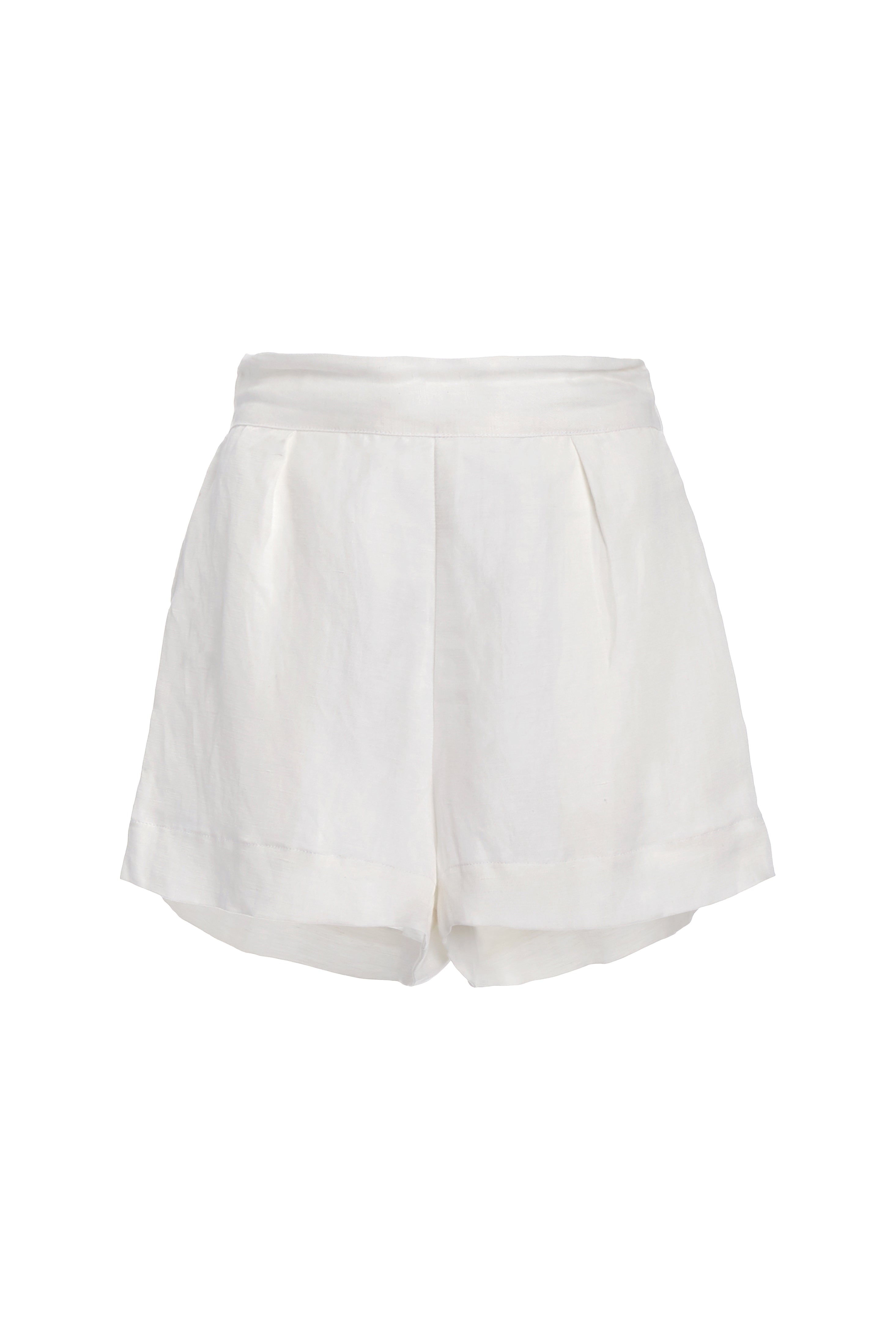 High-Waist Short Short in Linen Cupro White on White Background