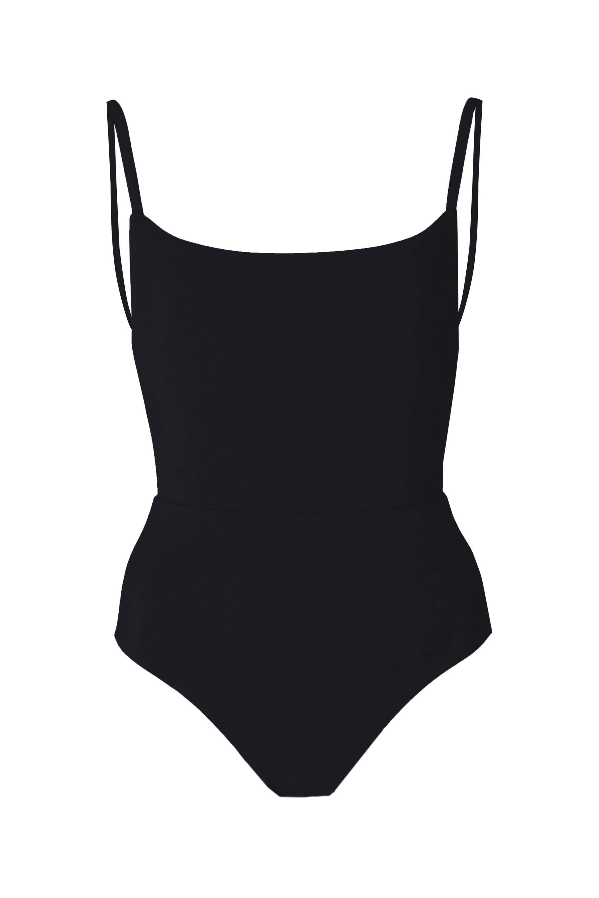 Anemos Square Neck Open Back One-Piece in Black — '90s-inspired swimsuit with sculpting waist seam