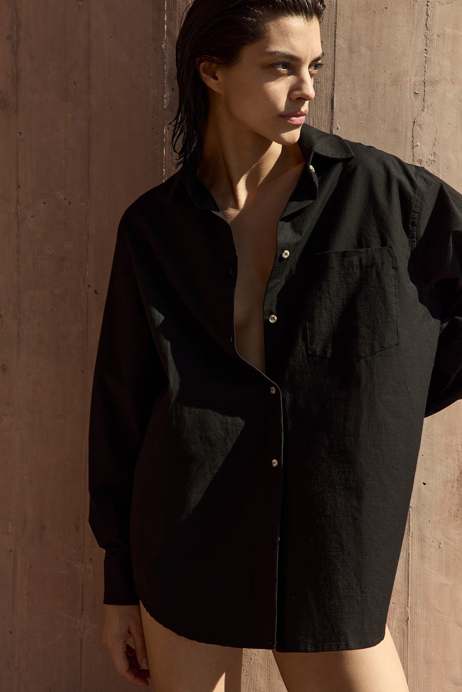 Pool Shirt Button-Down Tunic in Stretch Cotton