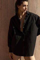 Pool Shirt Button-Down Tunic in Stretch Cotton