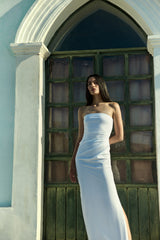 Strapless Nadege Draped Maxi Dress in Stretch Cotton