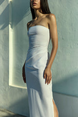 Strapless Nadege Draped Maxi Dress in Stretch Cotton