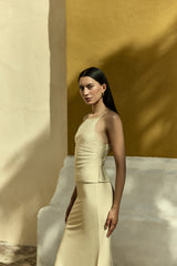 Rey Bias-Cut Skirt in Fluid Stretch Sateen