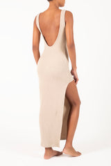 Open Back Maxi Tank Dress with Side Slit in Rib Knit