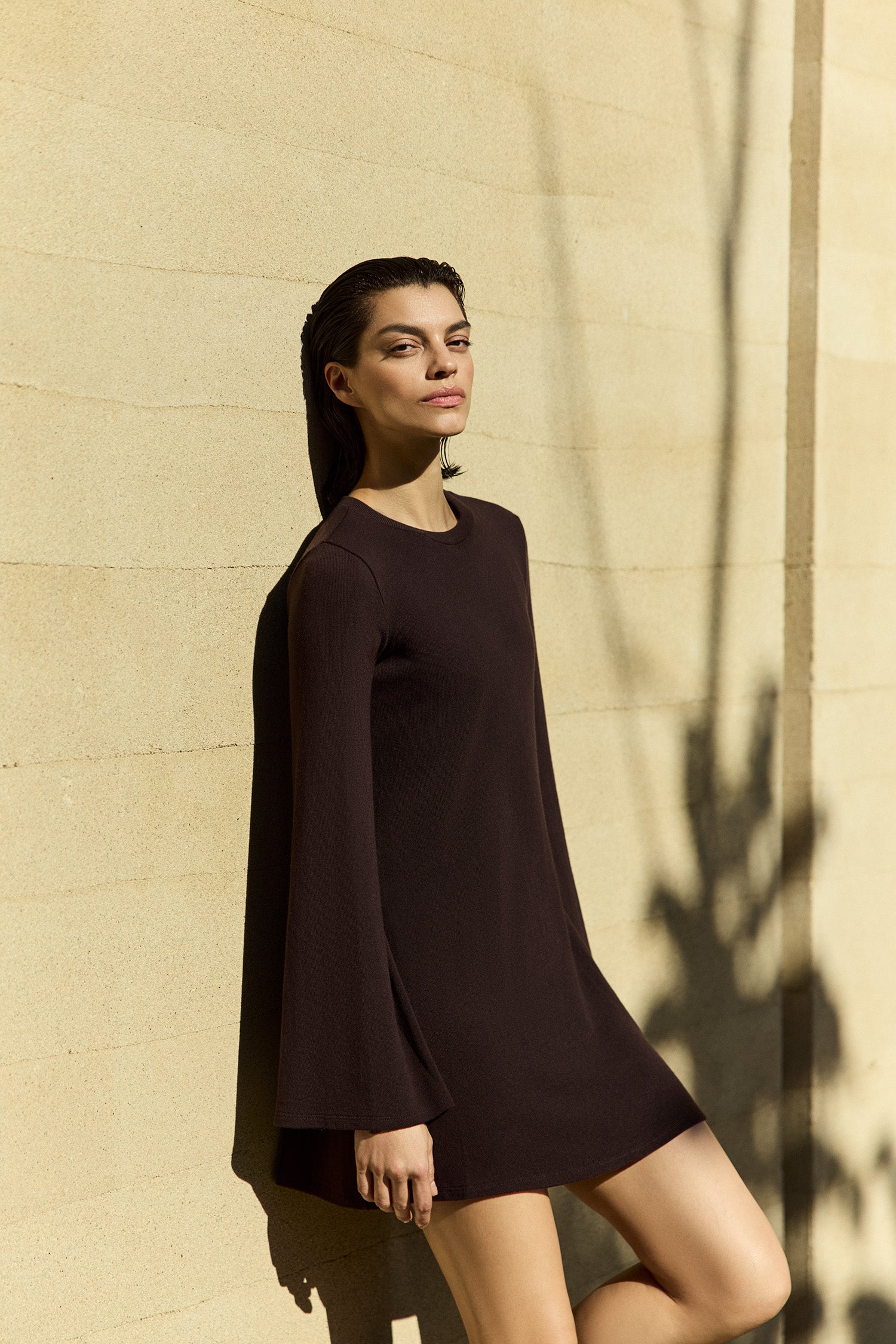 Bell Sleeve Mini Dress in Tencel Knit