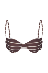 The Balconette Underwire Bikini Top in Espresso Odd Stripes