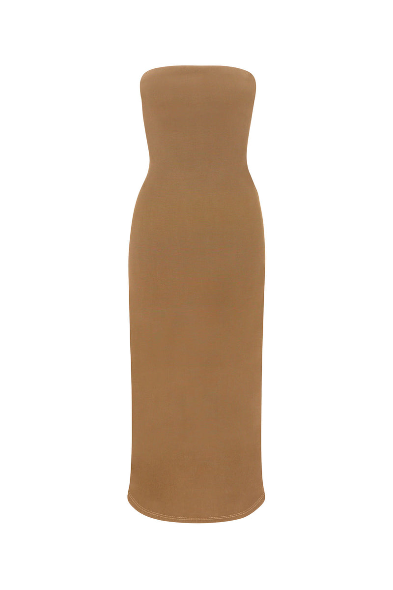 The Strapless Tie Back Dress in Stretch Cupro