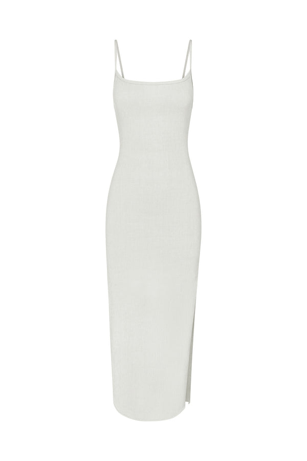Column Sliding Strap Maxi Dress in Textured Stretch
