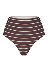High-Waist Bikini Bottom in Espresso Odd Stripes