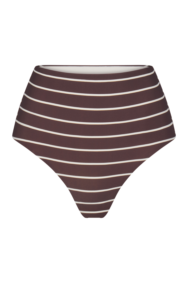 The High-Waist Bikini Bottom in Espresso Odd Stripes