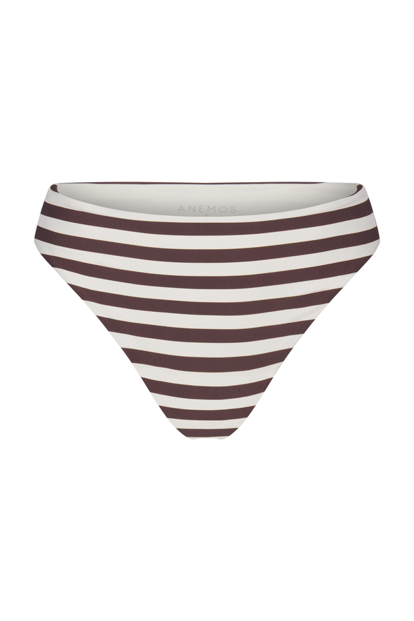 Midi High-Cut Bikini Bottom In Espresso Even Stripes