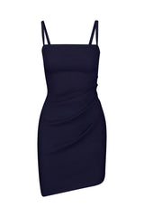 The Nadege Draped Mini Dress in Stretch Linen