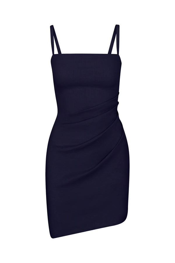The Nadege Draped Mini Dress in Stretch Linen