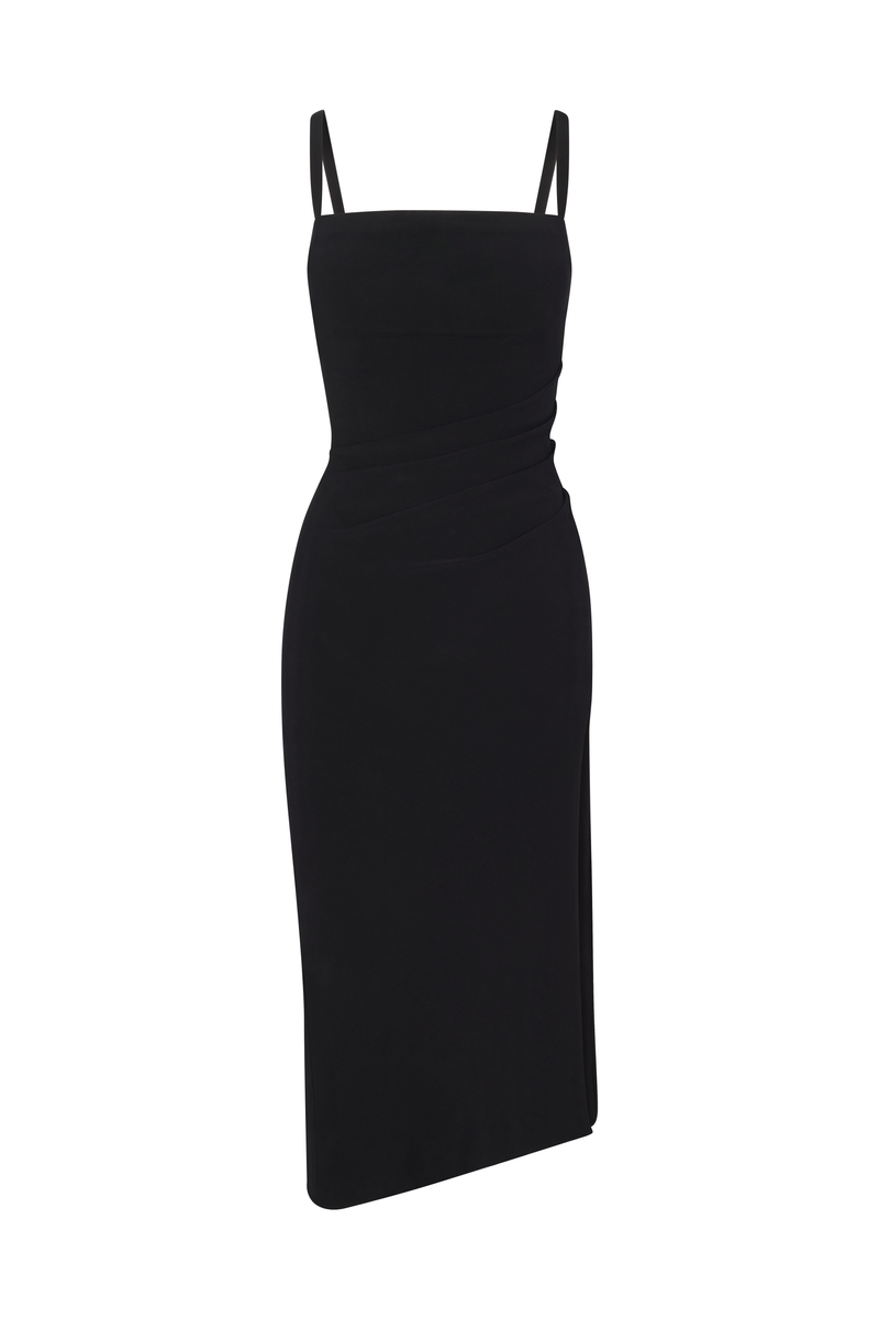 The Nadege Draped Midi Dress in Stretch Cupro