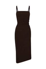 The Nadege Draped Midi Dress in Stretch Cupro