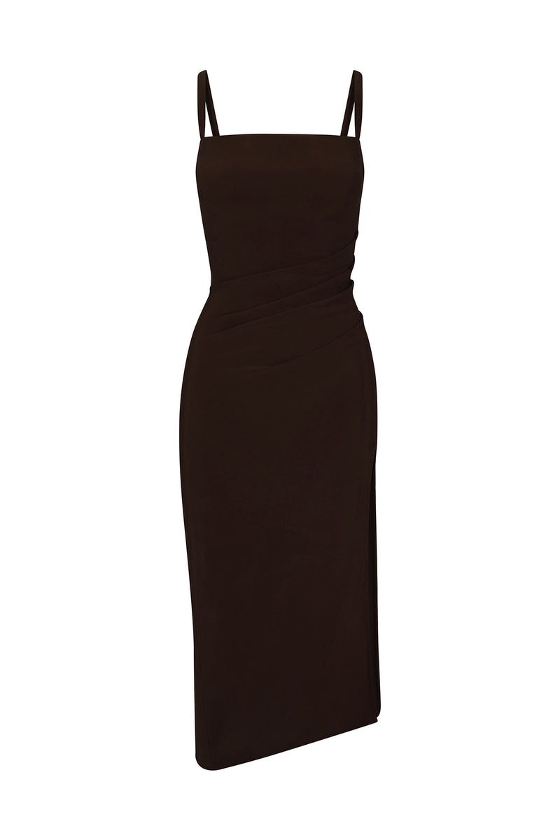 The Nadege Draped Midi Dress in Stretch Cupro