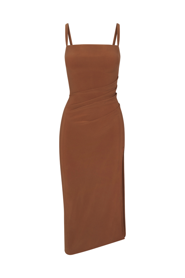 Nadege Draped Midi Dress in Stretch Cupro