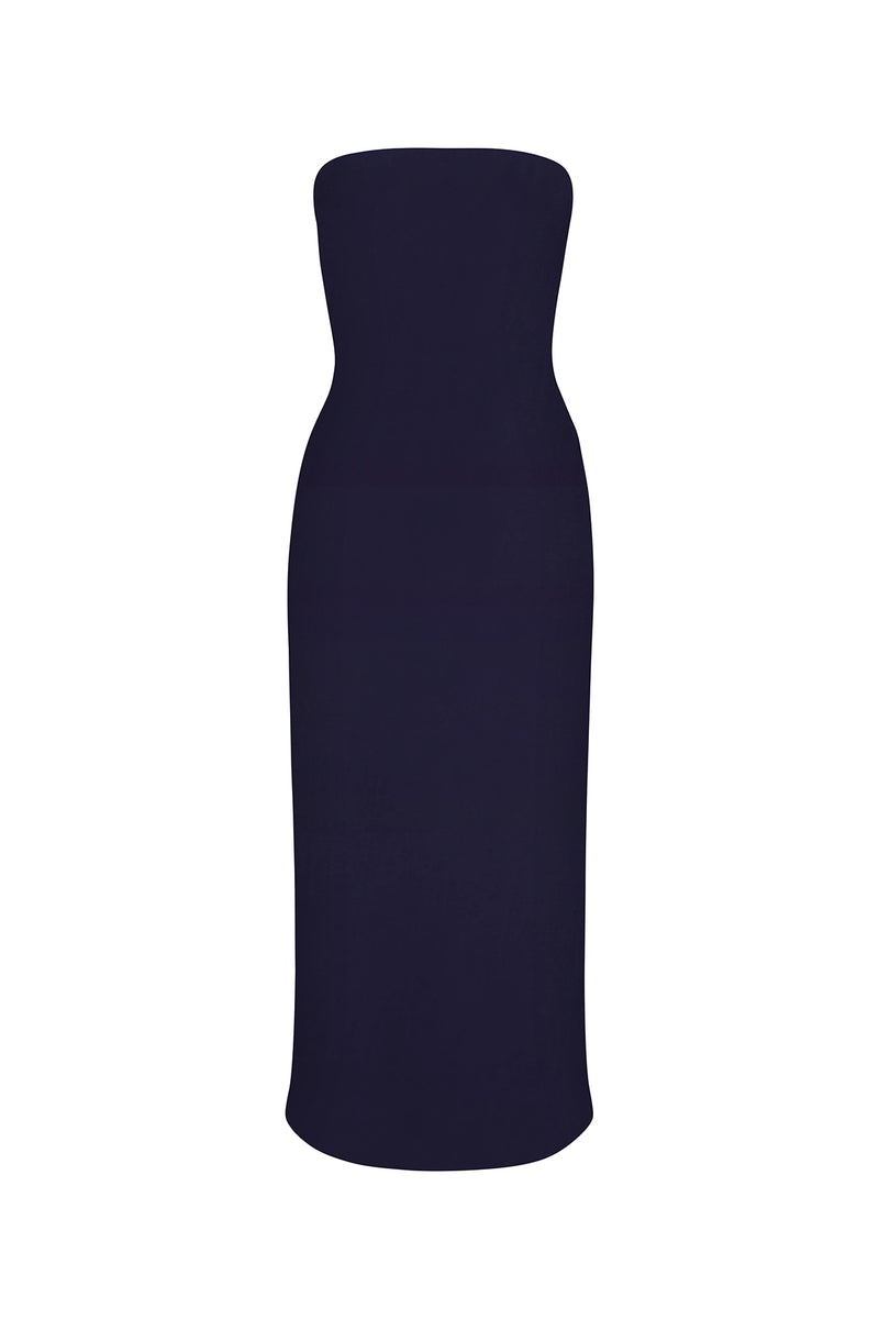 Strapless Midi Dress in Stretch Twill