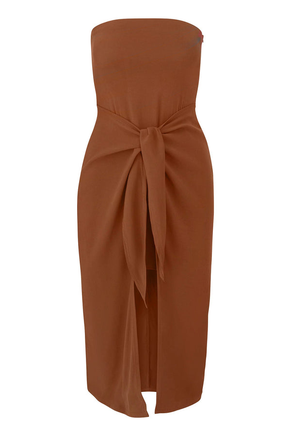 Strapless D.K. Midi Wrap Dress in Stretch Cupro