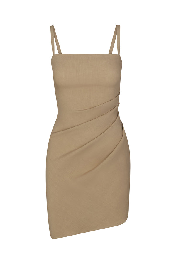 The Nadege Draped Mini Dress in Stretch Linen