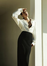 Bias-Cut Maxi Skirt in Stretch Twill