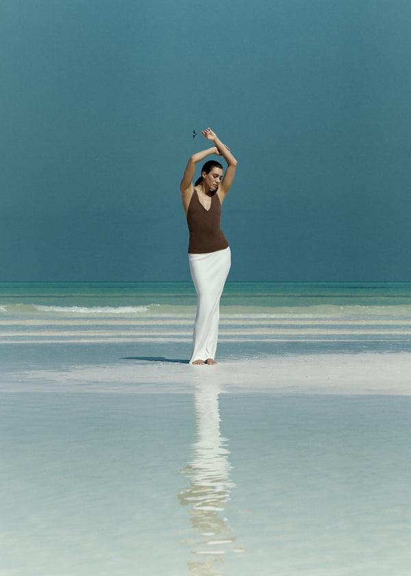 PREORDER: Plunging Bias-Cut Top in Stretch Suiting