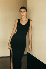 Open Back Maxi Tank Dress with Side Slit in Tencel Rib Knit