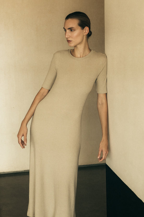 Short-Sleeve Midi Dress in Tencel Rib Knit