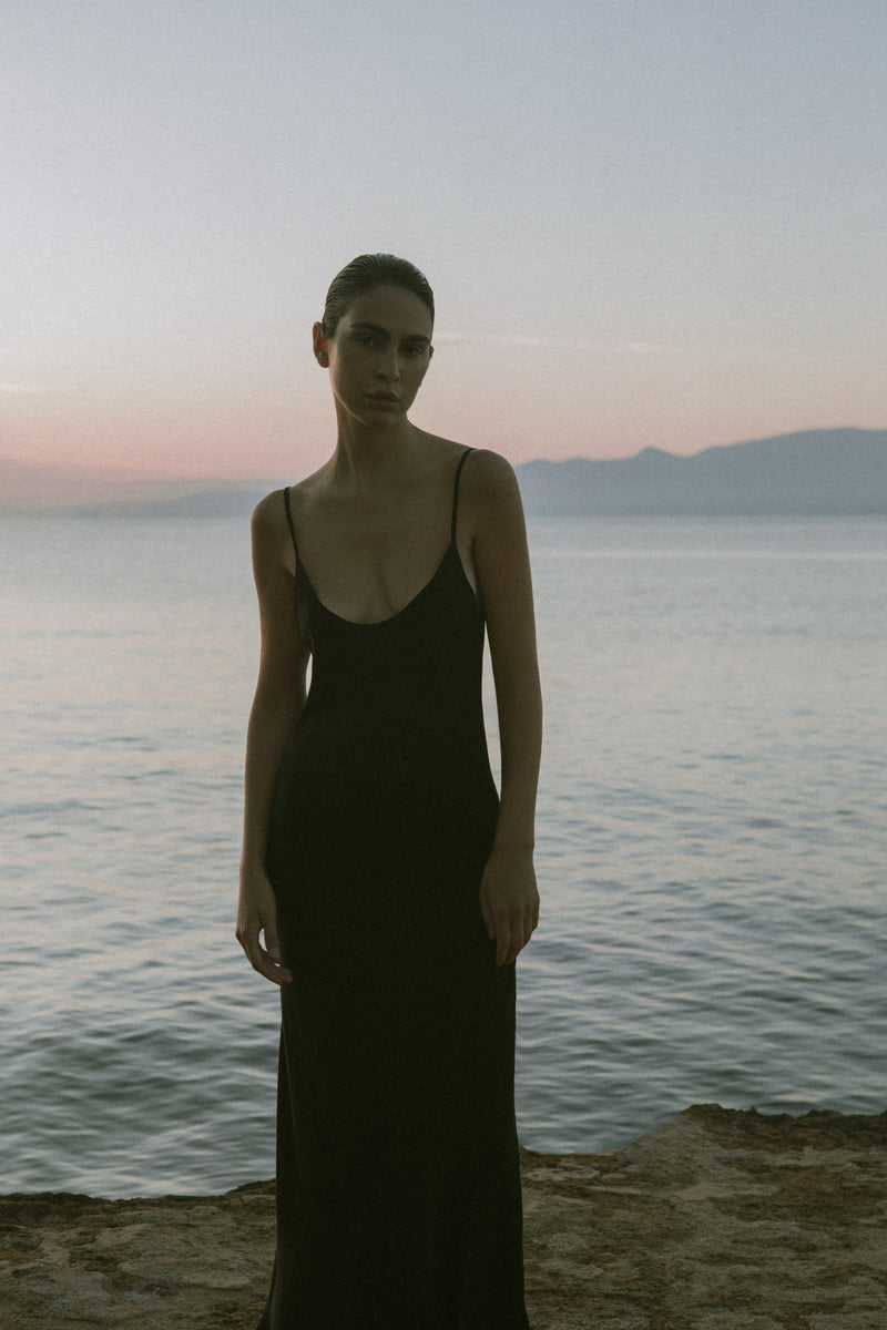 The Harlow Bias Cut Slip Dress in Textured Cupro Blend