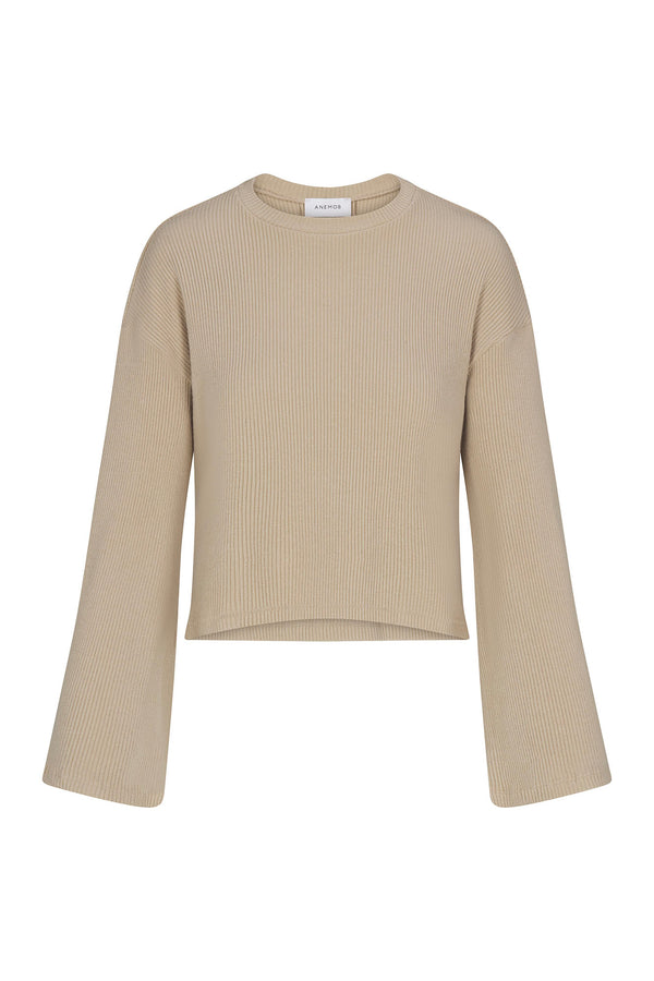 Bell Sleeve Boxy Crop Sweater in Rib Knit