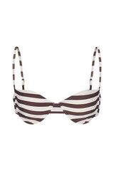 Balconette Underwire Bikini Top in Espresso Even Stripes Espresso & White Even Striped on White Background