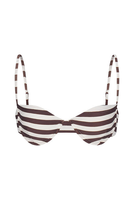 Balconette Underwire Bikini Top in Espresso Even Stripes Espresso & White Even Striped on White Background
