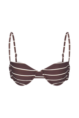 Balconette Underwire Bikini Top in Espresso Odd Stripes Espresso & White Odd Striped on White Background