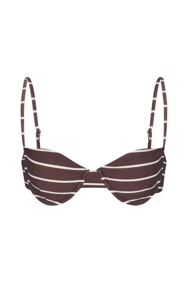 Balconette Underwire Bikini Top in Espresso Odd Stripes Espresso & White Odd Striped on White Background
