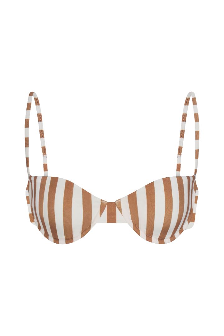 Anemos Balconette Underwire Bikini Top in Fawn Vertical Stripes — structured demi-cup swim top with underwire