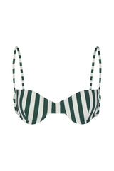Balconette Underwire Bikini Top in Green Vertical Stripes Green & White Vertical Striped on White Background