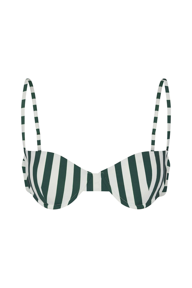 Balconette Underwire Bikini Top in Green Vertical Stripes Green & White Vertical Striped on White Background