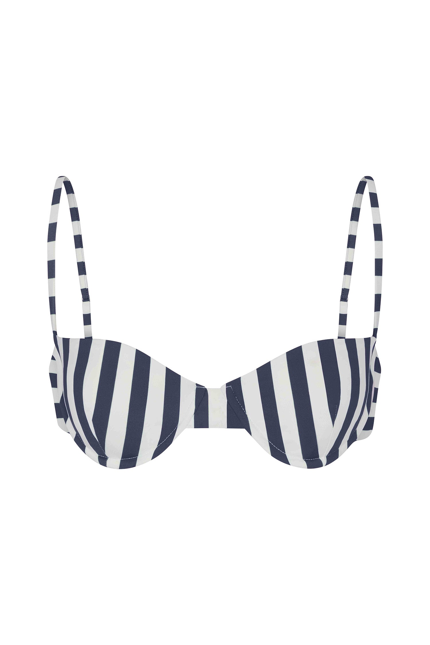 Anemos Balconette Underwire Bikini Top in Marine Vertical Stripes — French lingerie-inspired swim top with underwire